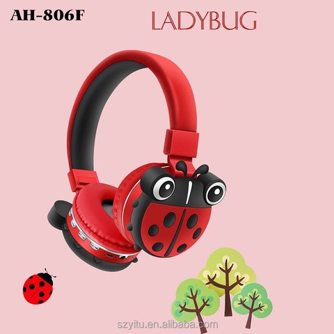2022 hot sale kids cartoon silicone ladybug shape toy led gaming headset headphone stereo ladybug wireless earphones headphones