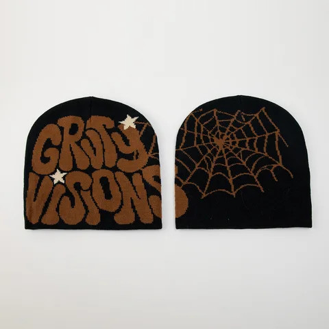 2024 Unisex Jacquard Alphabet Pop Hip Hop Knitted Hat Warm Autumn Winter Spider Web Beanie Acrylic Knitted Hat Casual Beanies