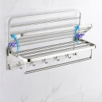 24" 304 Bathroom Shelves Foldable Wall Mounted Double Towel Holder with Towel Bar Stainless Steel Towel Racks Chrome