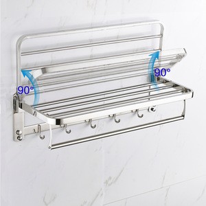 24&quot; 304 Bathroom Shelves Foldable Wall Mounted Double Towel Holder with Towel Bar Stainless Steel Towel Racks Chrome