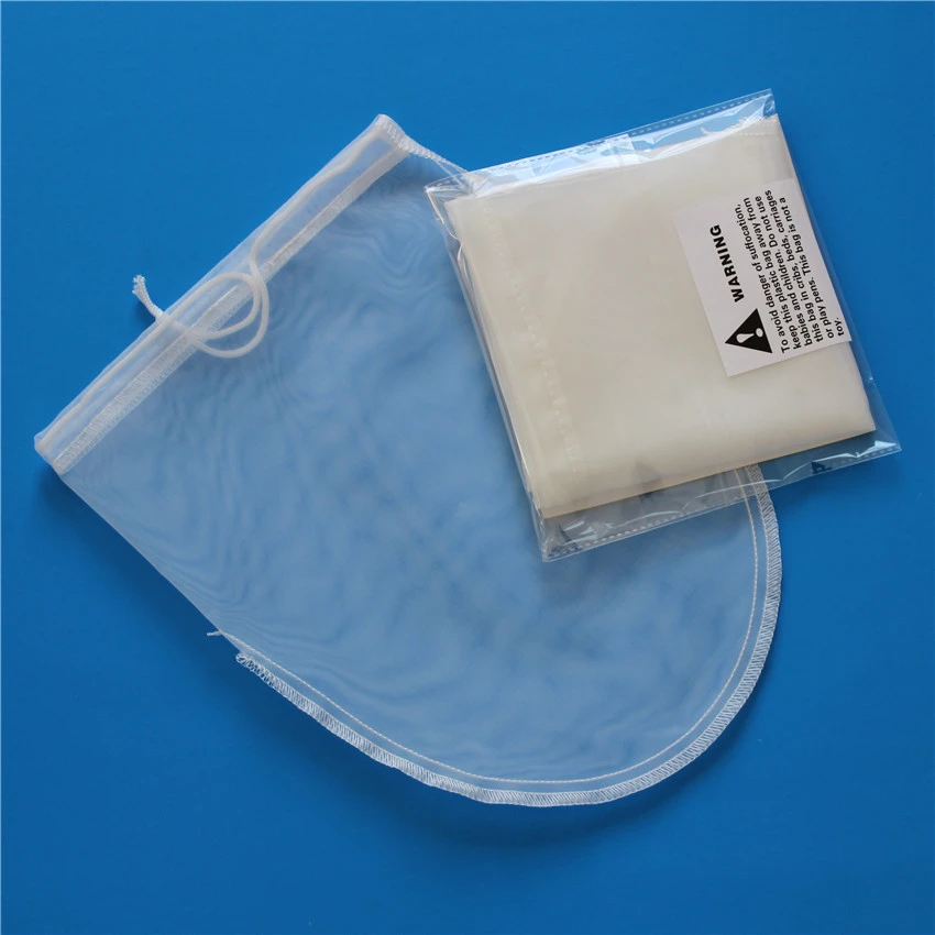 2pcs 200 micron reusable nylon fine mesh food strainer bag / food grade filter bag for nut milk