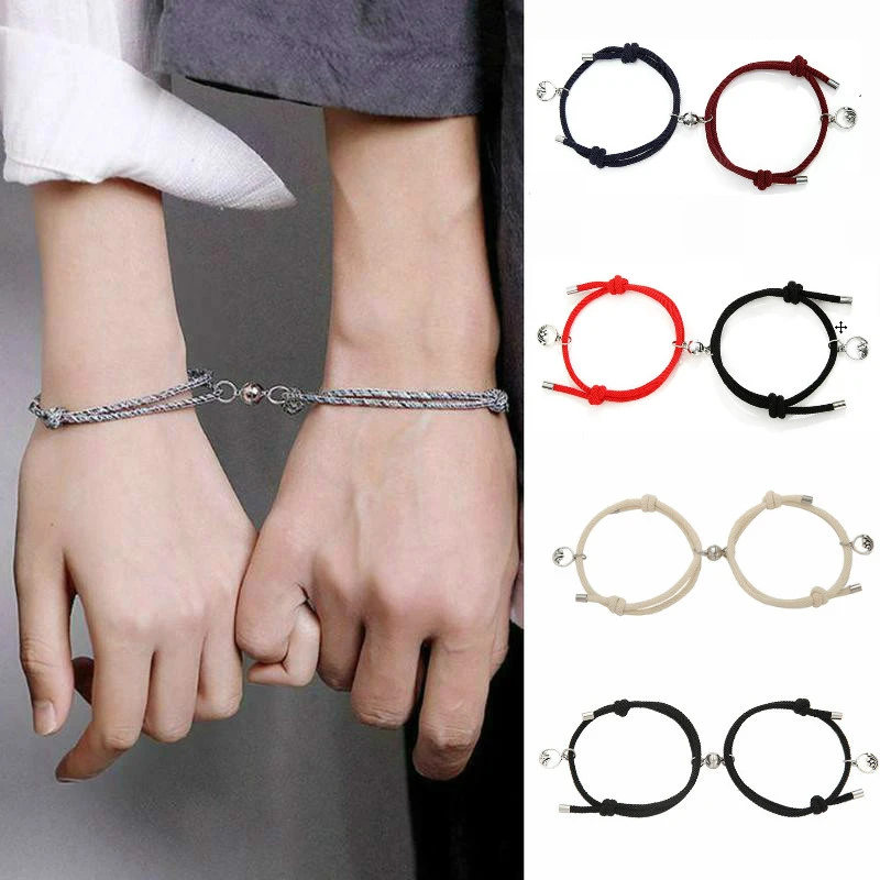 2Pcs/Set Couple Magnetic Attraction Ball Creative Adjustable Bracelet Charms Friendship Couple Bracelet Jewelry Lover Gift