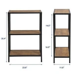 3-Tier Multifunctional Storage Shelf Rack, Rustic Bookcase with Metal Frame