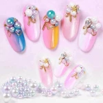 3D rhinestone mixed size round nail supplies art kitsmermaid pearl