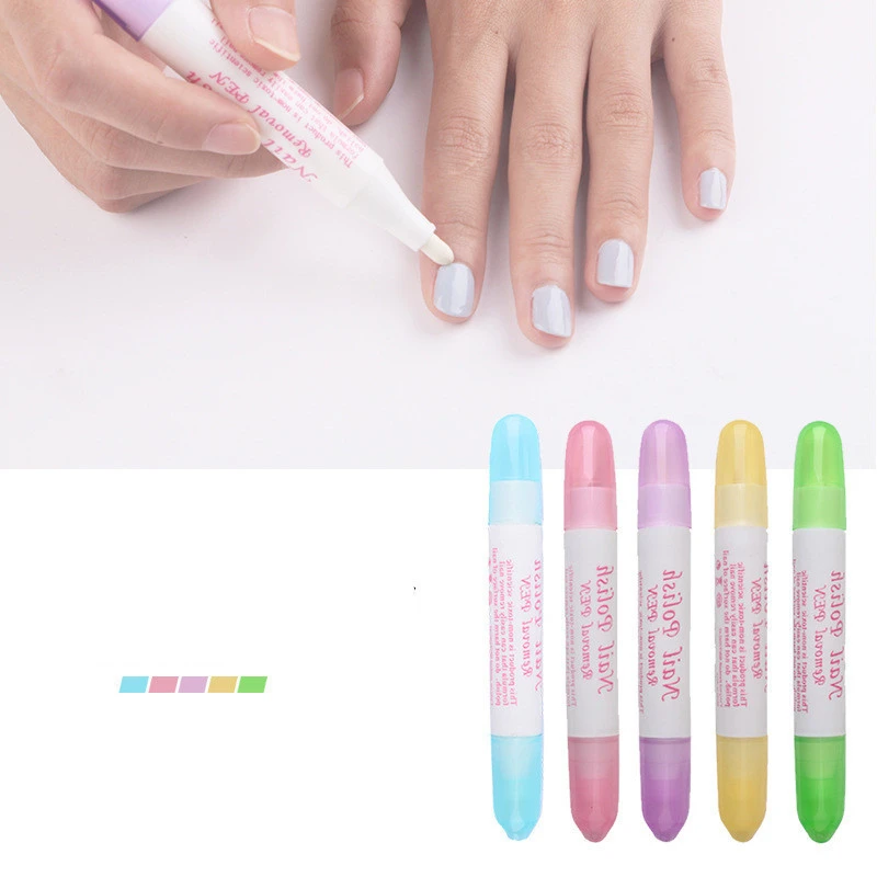 5 Colors Empty Nail Art Polish Corrector Remover Pen with 3pcs Changeable Tips
