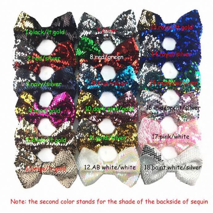 5 inch Hot Sale Hair Accessories Reversible Sequins Scale Bow Hairpin Alligator Clip For Kids