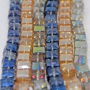 5MM 6MM 8MM 10MM Faceted Cubic Square Crystal Glass Beads Strand