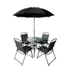 6 Piece Outdoor Modern Essential Round Metal Folding Patio Garden Table and Chair Furniture Set with Umbrella from China