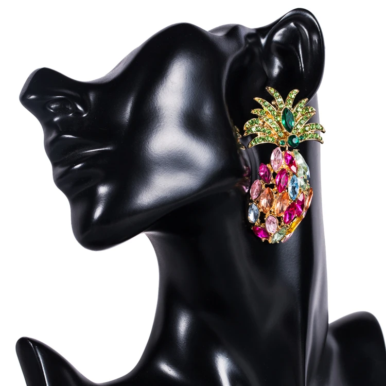 Acrylic Diamond Full  Earrings Female Black Pineapple Summer Cool Tropical Fruit Wind Earrings