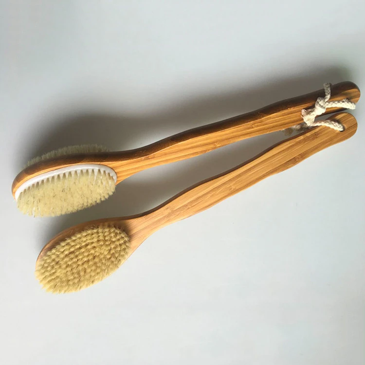 All nature body massage double sided bamboo wood shower scrubbing long body brush for bath
