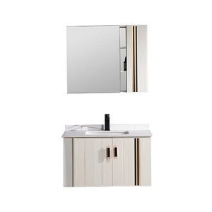 Aluminum material marble wash basin with mirror bathroom furniture cabinet 800mm vanities with pvc wall mounted bathroom cabinet
