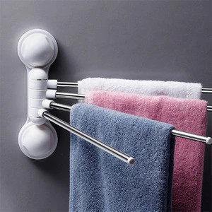 Amazon Best Seller Bathroom Tool 4 Arm 180 Degree Rotating Storage Towel Holder Stainless Steel Towel Bar