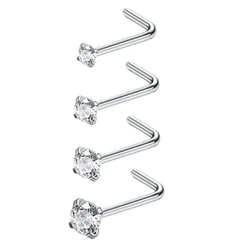 AMIGATINA Shine CZ Clear  Nose Rings Nose Studs 20G Body Piercing Jewelry Fresh Stock Fast Shipping L shape Nose Piercing