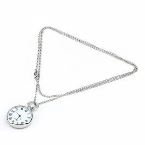 Antique White Dial Quartz Round Pocket Watch Necklace silver Chain Pendant
