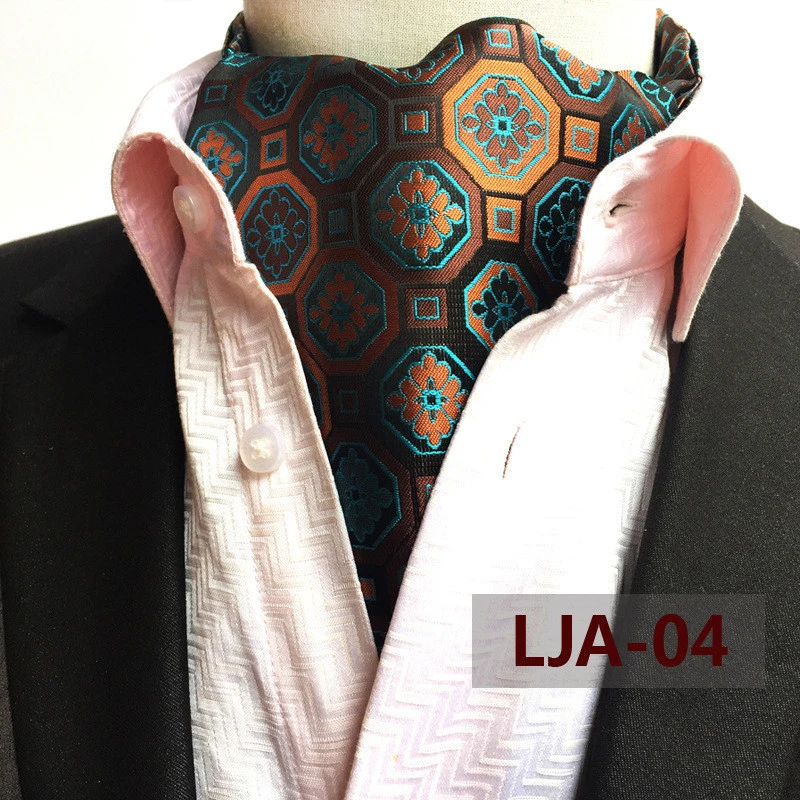 Ascot tie cravat Polyester Jacquard Men&#x27;s Trendy Scarf Dress Suit Shirt British Style Scarf Tie Square Pocket and Handkerchief