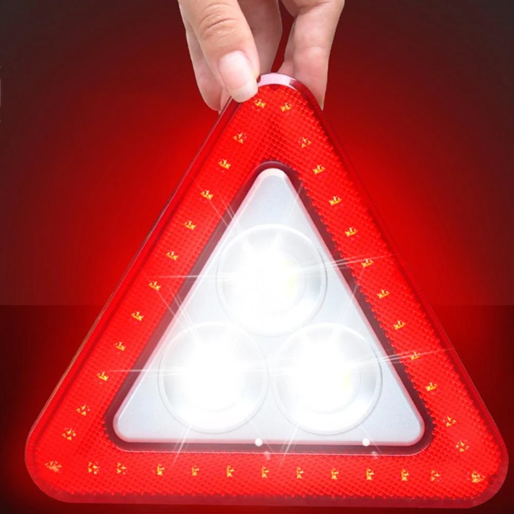 Automotive Supplies Multifunctional Emergency Triangle Warning Sign With Led Light Warning Frame Cob Floodlight