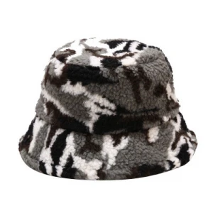 Autumn Cow Pattern Fisherman Hat Women Fashion Plush Warm Winter Windproof Basin Hat Soft Fluffy Bucket Hat