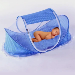 Baby Travel Bed Crib Mosquito Bed Portable Folding Baby Mosquito Net for 0-18 Month Baby (Blue)