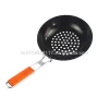BBQ Grilling Skillet Non Stick Roasting Grill Basket Topper with Folded Wooden Handle Grilling Pan