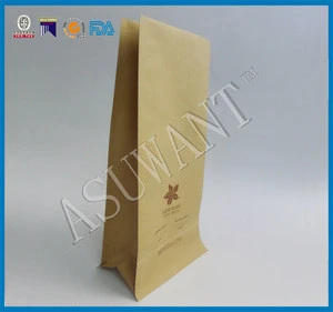 Block bottom heat seal brown kraft paper coffee packaging bag