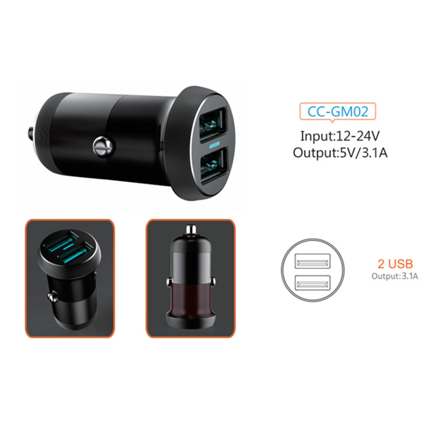 Car accessories mobile usb charger smart charge usb-a car charger dual usb car charger home