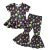 Import casual children&#x27;s sets short-sleeved cotton cuff print T-shirt elastic waist cartoon flared pants sets from China