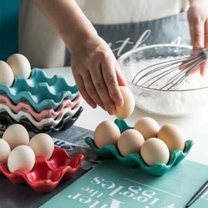 Ceramic 6 Cups Egg Tray - Half Dozen Egg Holder Container Keeper Storage Organizer Decorative Serving Plate Kitchen Accessories