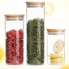 cheap custom oem storage tube clear empty airtight borosilicate spice glass jar with cork bamboo lid