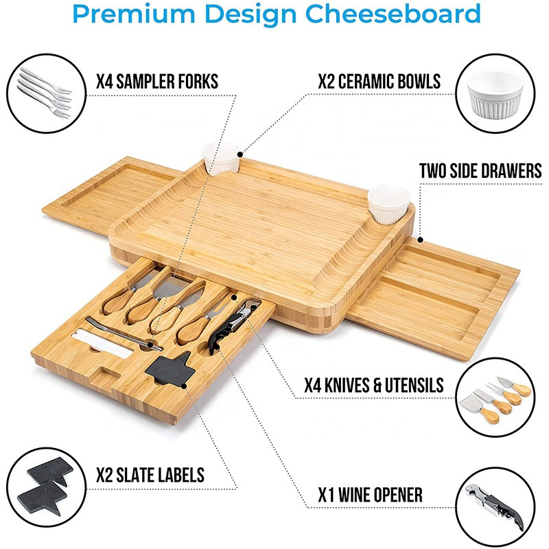 Buy Cheese Board 2 Ceramic Bowls 2 Serving Plates. Magnetic 4 Drawers ...