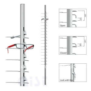 China hot selling wall-mounted sunglasses display rod LOC-C-18PC with lock