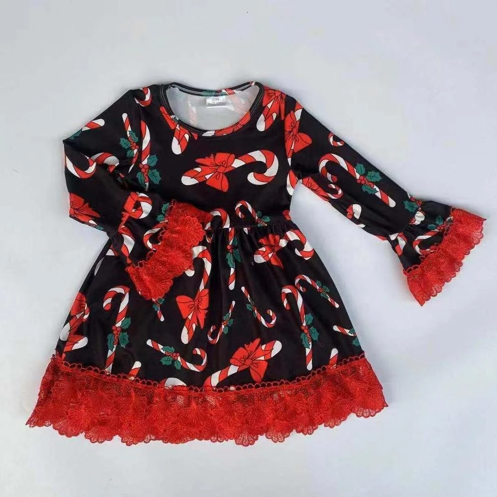China supplier baby girls 10 year girl dress lovely children&#x27;s girl christmas dress with lace ruffle boutique holiday clothes