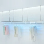 Clothing store Acrylic Display Rack Hanger stainless steel wire drawing display rack mens and womens clothing store top rack