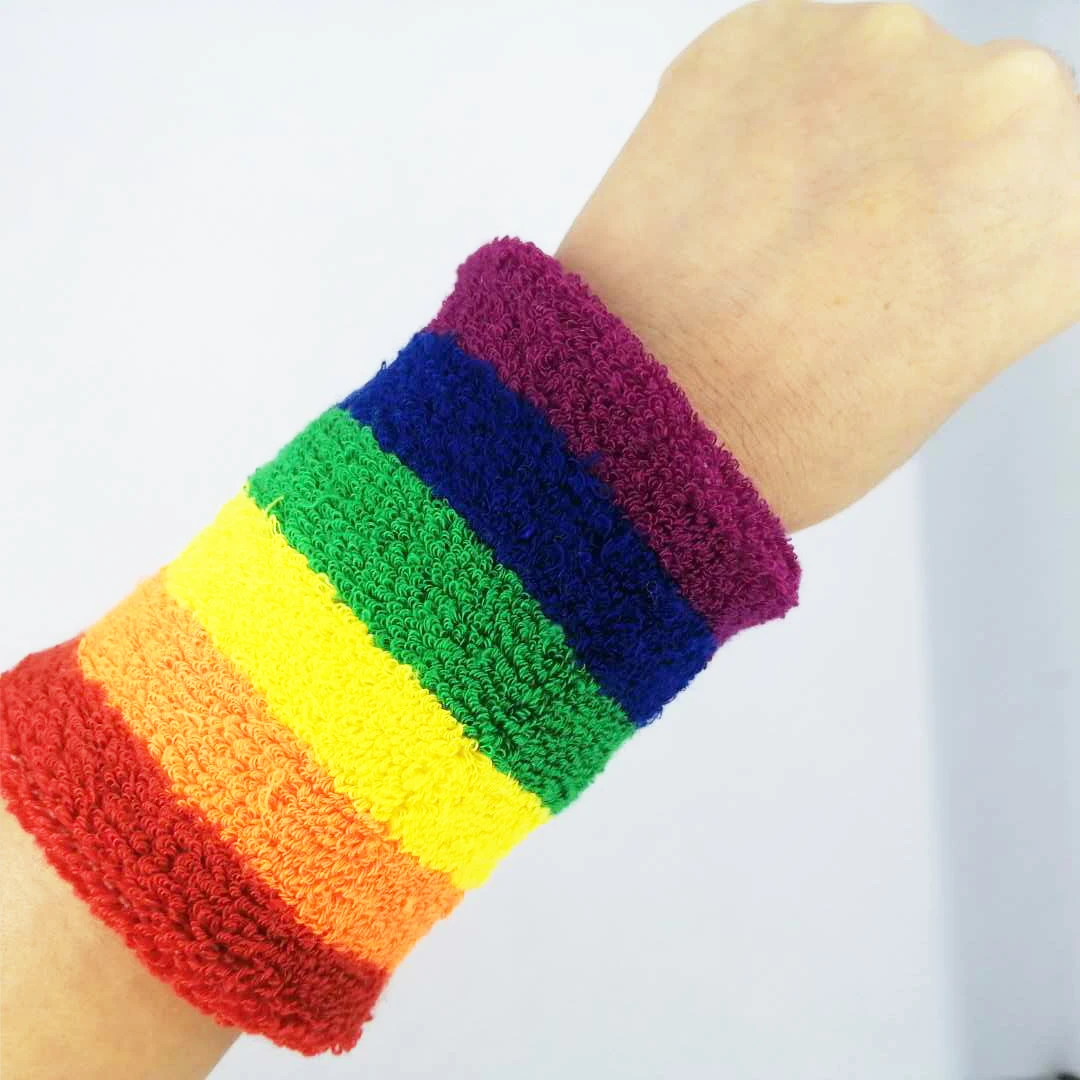 Colorful rainbow cotton terry sweatband wrist band design your own Terry Cloth Wrist Support sweatband 8x8cm