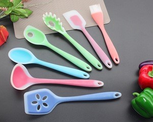 Colorful slotted turner pasta fork spoon spatula nylon silicone kitchen hand cooking utensil tools set