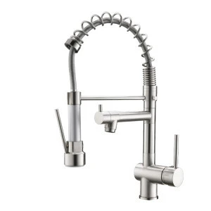 Contemporary LED Kitchen Sink Faucet Single Handle Stainless Steel Kitchen Faucets with Pull Down Sprayer