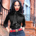 CQ5161long-sleeved denim shirt with large bow tie