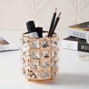 Crystal Eyebrow Pencil&Cosmetic Brush Dressing metal Container Room Makeup Pencil Holder box