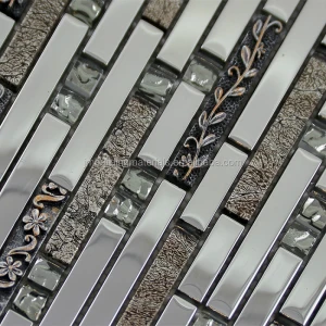 Crystal Interlocking Tile Bathroom Wall Strip Stickers Kitchen Backsplash Silver Plated Glass-tiles glass