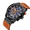 CURREN 8291 Mens Waterproof Quartz Movement Fashion&Casual Auto Date Genuine Leather Strap Watches