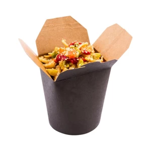 Custom logo round bottom eco friendly disposable takeaway pasta paper containers black take away food noodle packaging box