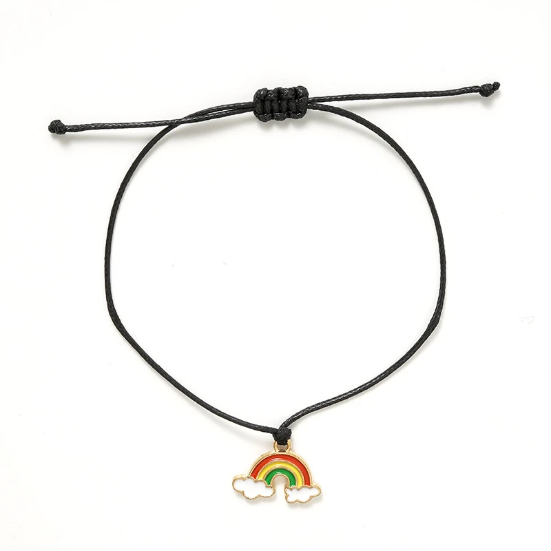 Customized Logo Friendship Woven Bangle Enamel The Rainbow Charm Bracelet Jewelry Make A Wish Bracelet With Gift Card