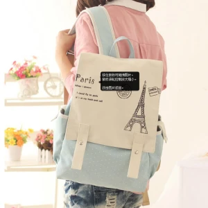 Cute Dot Printing Canvas School Backpack Girl School Bag For Teenagers