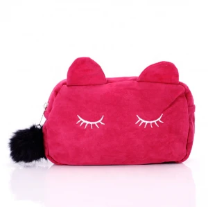 Cute velvet pink cosmetic bag travel custom flannel cosmetic bag cases
