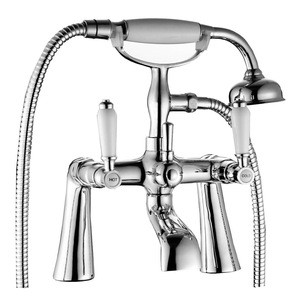 Deck Mounted Polished Chrome Brass Bathroom Tub Bath Shower Faucet With Hand Shower Set
