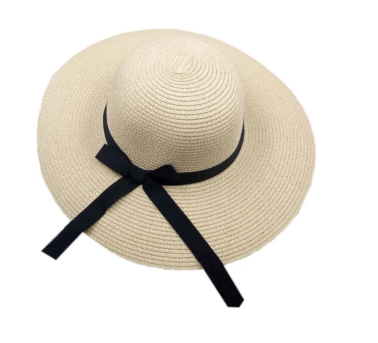 Direct sales cheap foldable adjustable panama straw hat with raffia bowknot