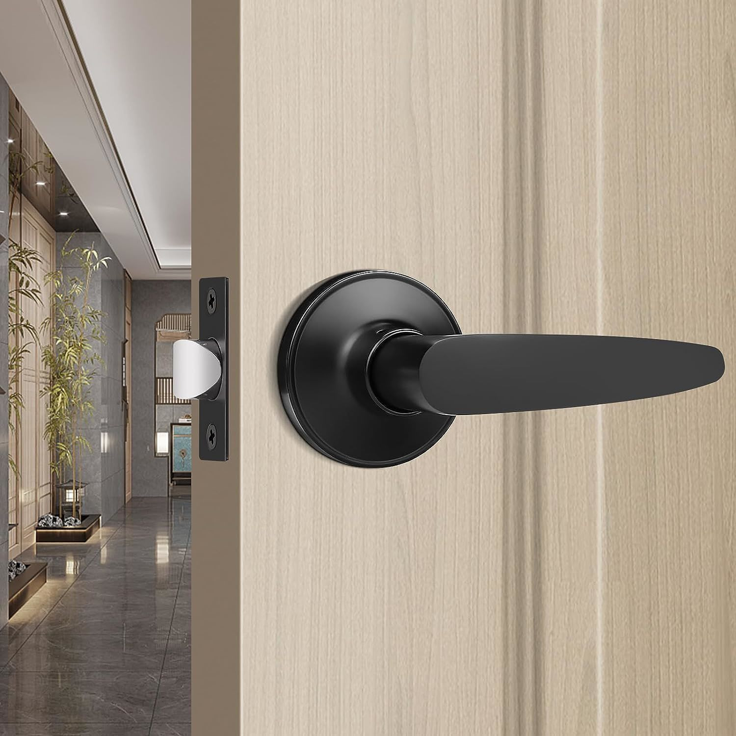 Door Lever Non-Locking Handle Hallway Closet Lounge Living Room Black Keyless Passage Lock