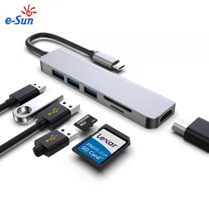 E-Sun  USB Hub  for Type  C laptop 6 in 1 Type C USB C Hub Docking Adapter  to 3.0 USB SD TF Card Reader &amp; 4K UHD HUB