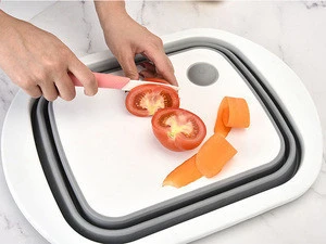 Easy Drain vegetable Multifunctional folding bucket collapsible plastic chopping board set