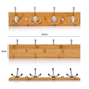 eco-friendly bamboo coat rack wall mounted, vintage clothes wall holder with 4 hooks