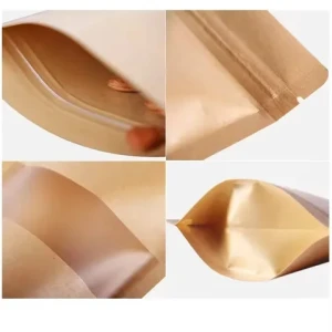Empty Brown Kraft Paper Stand Up Pouch Food Packaging Flat Square Bottom Stand Up Pouch Zip Lock Snack Bag With Window